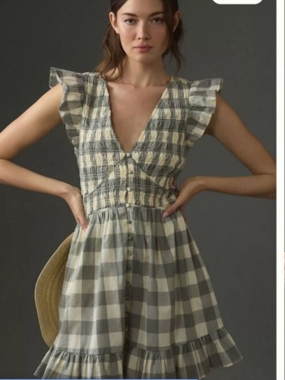 Anthropologie The Peregrine Mini Dress Small‎ Grey Plaid Country Cottagecore